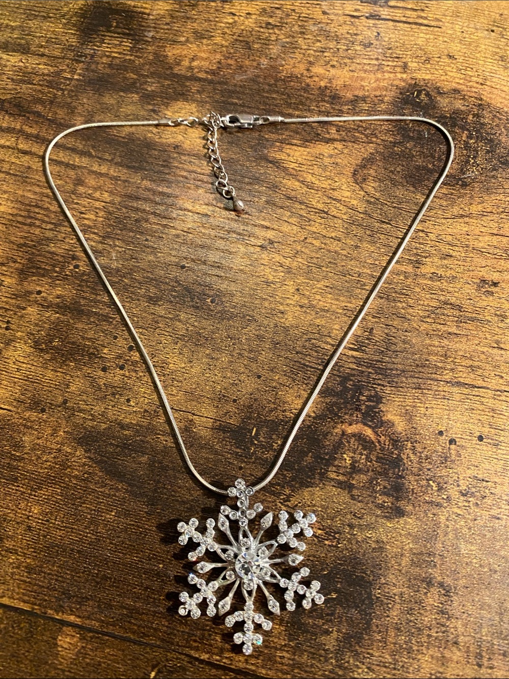 Silver Snowflake Pendant Necklace - Sparkling Crystal Accent